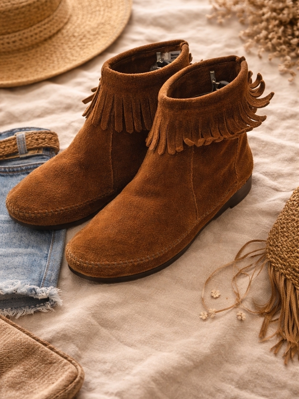 ALDO Suede Fringe Ankle Boots Boho Western Brown Sz37
